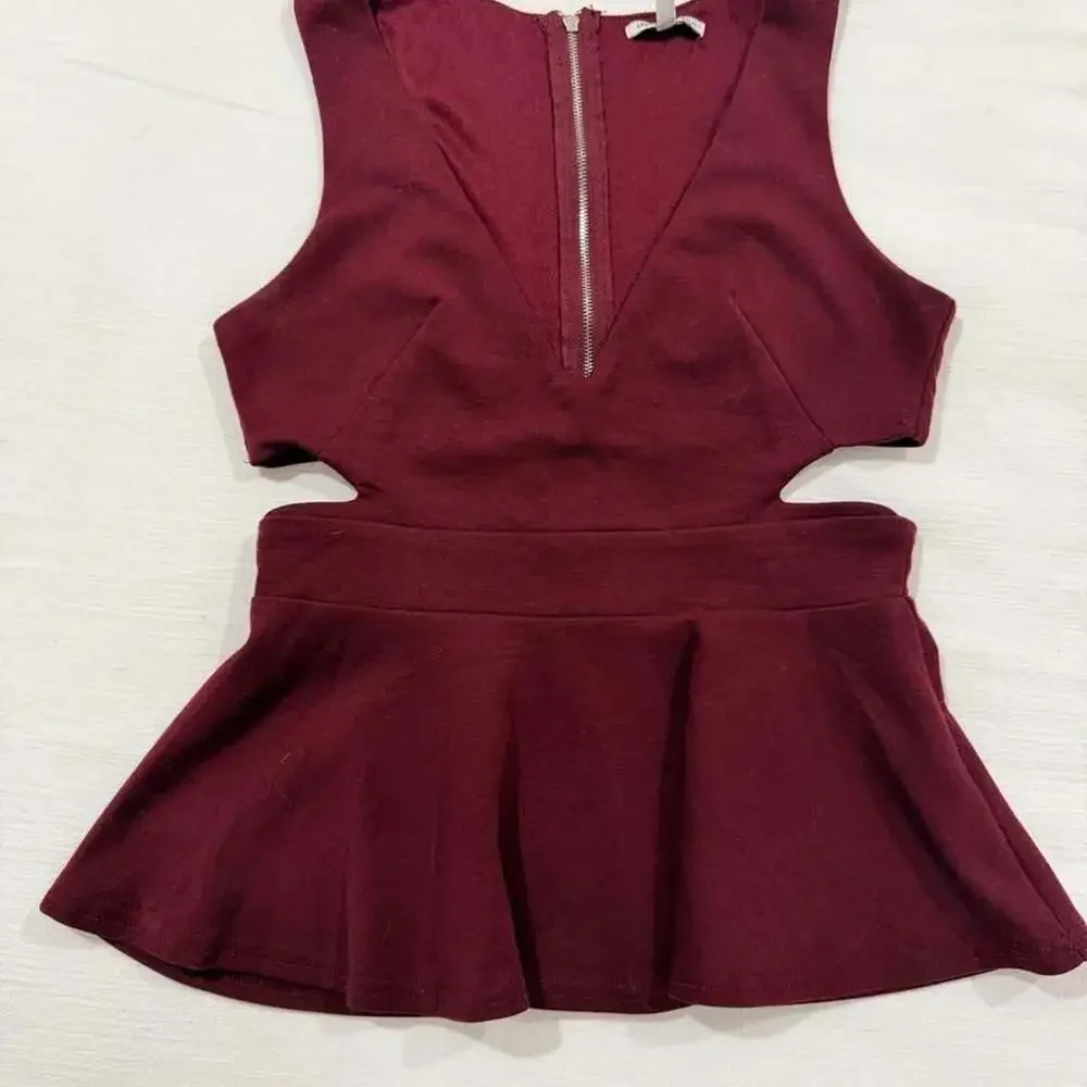 Charlotte Russe Burgundy Cutout Peplum Top S